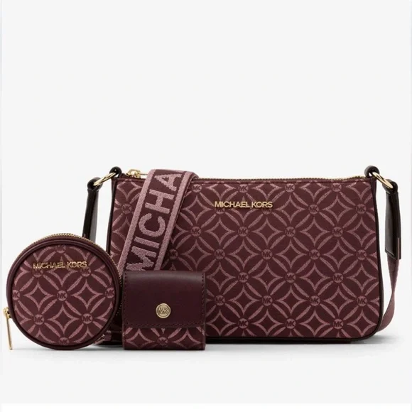 MICHAEL KORS Jet Set Travel Small Logo Jacquard Crossbody With Tech Attach - NWT - Picture 2 of 16